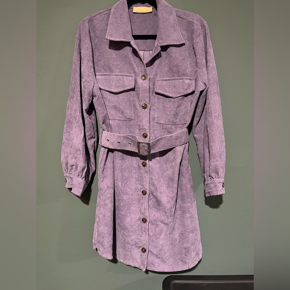 NWOT Purple Corduroy Belted Shirt Dress